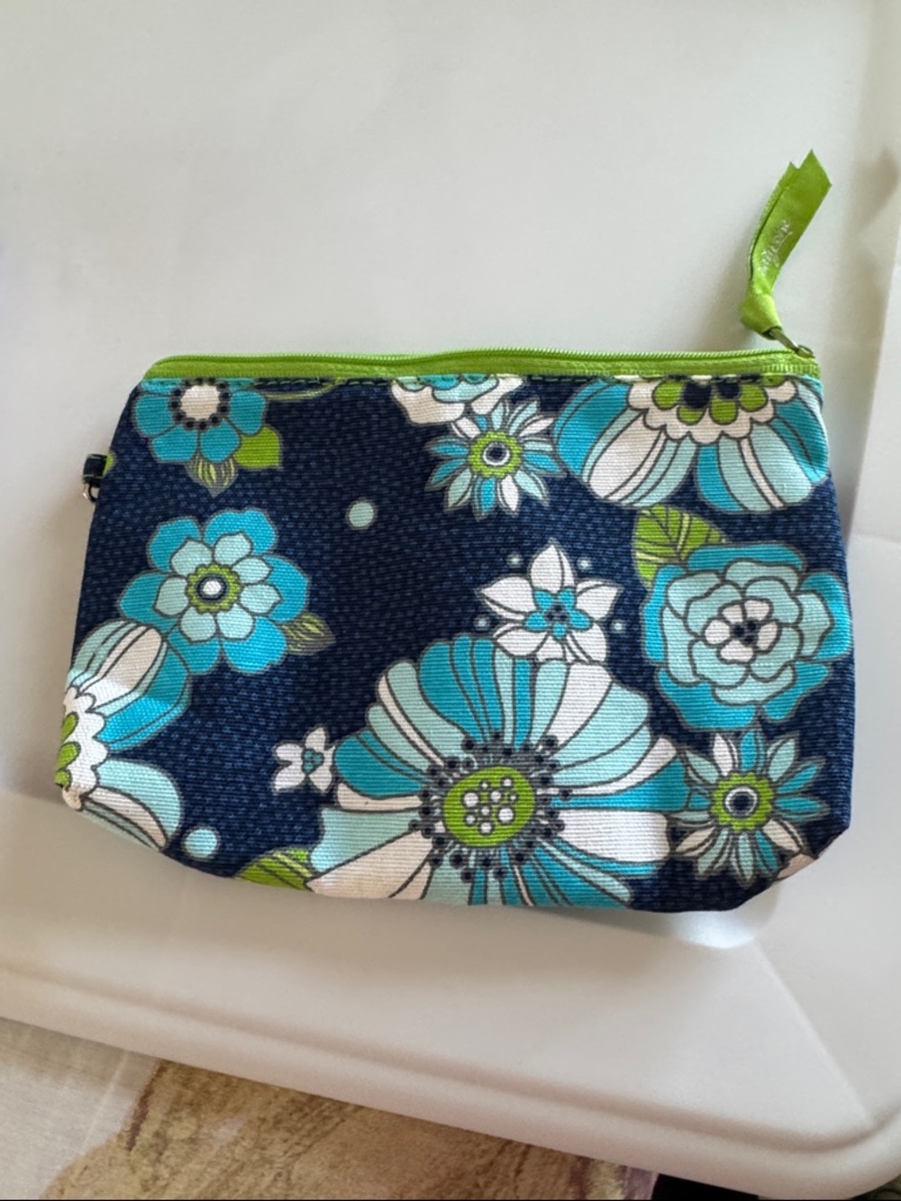 Vera Bradley Navy Floral Zip Pouch with Teal and Lime Accents